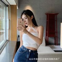 áo yếm dây ren dáng croptop buộc cổ mẫu hot - Áo quây bra kiểu ống tiểu thư ôm body tôn vòng 2 siêu co dãn - Trắng