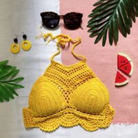 Áo yếm len móc bikini màu vàng đi chơi đi biển