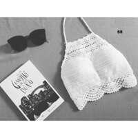 Áo yếm len móc bikini trắng đơn giản thanh lịch đi biển đi chơi