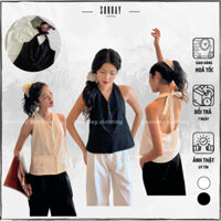 Áo Yếm Linen Cột Dây Hở Lưng, Áo Kiểu Cổ Yếm Cài Nút Gil Top - Sunday Clothing AO097