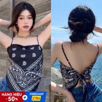 Áo Yếm Nữ Thổ Cẩm Vải Lụa Cột Nơ Hai Màu So Hot