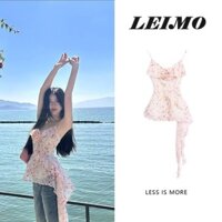 Áo yếm xù hoa hồng dành cho nữ mùa xuân hè cổ hẹp