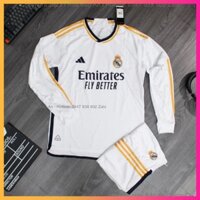 Aobongda.net Set Bộ Quần Áo Dài Tay CLB Real Madrid mùa 2023/24 Sân Nhà - Áo Trắng Quần Trắng Vải thái cao cấp