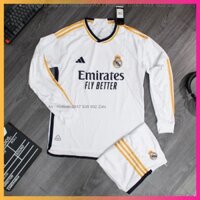 Aobongda.net Set Bộ Quần Áo Dài Tay CLB Real Madrid mùa 2023/24 Sân Nhà - Áo Trắng Quần Trắng Vải thái cao cấp