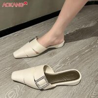Aokang 2024 Mũi Gót bệt Dép thời trang Gót bệt rỗng phong cách la mã Mũ trùm đầu kiểu túi kéo một nửa Mặc ra ngoài nữ