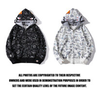 Áo khoác BAPE có mũ trùm đầu phối họa tiết rằn ri thời trang cho nam và nữ 0916