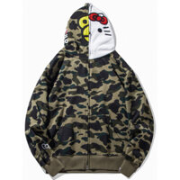 Áo khoác BAPE có mũ trùm đầu phối họa tiết rằn ri thời trang cho nam và nữ 0916