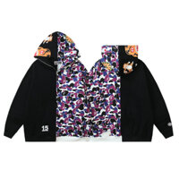 Áo khoác BAPE có mũ trùm đầu phối họa tiết rằn ri thời trang cho nam và nữ 0916