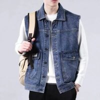 Aokong Áo vest denim nam mới phiên bản Hàn Quốc thiết kế cao cấp giản dị cổ điển có túi lớn dành cho thanh thiếu niên và cặp đôi, áo thời trang