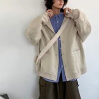 Aokong Phong Cách Nhật Bản Retro Có Mũ Trùm Đầu Áo Khoác Nam Nữ Mùa Đông Màu Trơn Vách Ngăn Chải Có Mũ Trùm Đầu
