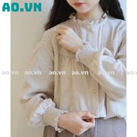 {ao.vn} áo babydoll tay bèo tiểu thư hàng QCCC loại 1 , Áo sơ mi nữ phối màu viền bèo xinh FREESHIP 50K A,016