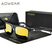 👓👓AOWEAR Kính Nhìn Ban Đêm HD Kính Râm Tròng Kính Nhôm Màu Vàng Cho Nam Kính Lái Xe An Toàn Ban Đêm Phân Cực Cho Nam Oculos Gafas De Sol