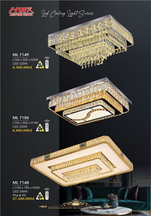 Áp trần pha lê Led vuông  ML 7148