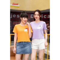 AP011W63- Áo cotton croptop trắng ngực in 2 hình nhỏ phối màu