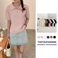 AP3529 Áo Thun Polo Nữ Thiết Kế Kéo Khóa Thêu Hình Ngựa, Áo Thun Cổ Bẻ A.Studio QCCC