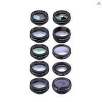 APEXEL 10 in 1 Phone Camera Lens Kit with 0.63X Wide Angle + 15X Macro + 198°Fisheye + 2X Telephoto + CPL + Star Filter + Radial Filter + Flow Filter + Kaleidoscope 3 + Kaleidoscope 6 Compatible with
