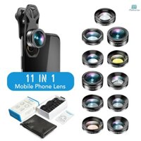 APEXEL APL-DG11 Universal Professional HD Phone Camera Lens Kit 11in1 Micro Lens 140° Wide Angle Lens 205° Fisheye Lens Kaleidoscope Lens Grad Color & Full Color Filters ND32 CPL Star Filters Compatib