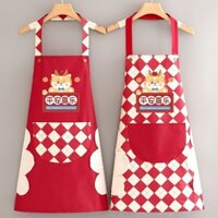 Apron kitchen women's cartoon long-sleeved apron waterproof household coveralls New work clothes Cooking catering apron pocket