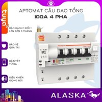 Aptomat cầu dao 100A/4P tuya RCBO CB chống giật thông minh wifi đo điện năng, nhà máy công nghiệp