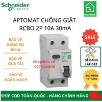 Aptomat Cầu dao chống giật chống rò điện RCBO 2P 10A 30mA Schneider Easy9 EZ9D34610