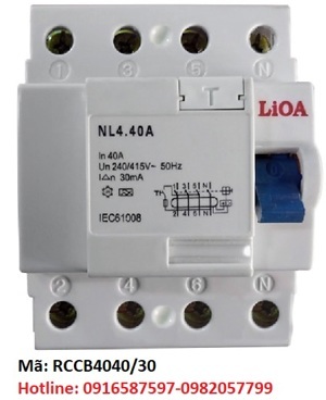 Aptomat chống giật loại 4 cực dòng điện 40A LiOA RCCB4040/30