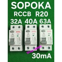Aptomat RCCB chống giật 32A 40A 63A 2P 1 pha dòng rò 30mA Sopoka - cầu dao tự động chống giật R20 Át