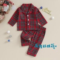 Aqq-bộ Đồ Ngủ Pijama Giáng Sinh Áo Sơ Mi Tay Dài Cài Nút Kẻ Sọc Caro + Quần Dài Co Giãn Cho Bé