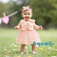 Aqua-2-bộ Đồ Bé Gái Ren Bướm Tay Lưới Váy Viền Body Có Băng Đô