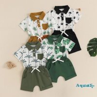 Aqua-2-bộ đồ mùa hè bé trai mùa hè họa tiết cây dừa áo sơ mi ngắn tay có quần short