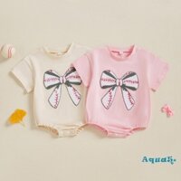 Aqua-baby Bé Gái Mùa Hè Ngọt Ngào Liền Quần Trẻ Sơ Sinh Tay Ngắn Cổ Tròn Bóng Bầu Dục Nơ Thêu Áo Liền Quần