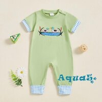 Aqua-baby Bé Trai Bé Gái Jumpsuit Tay Ngắn Cổ Tròn Vịt Thêu Rompers Bộ Đồ Ngủ Sơ Sinh