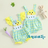 Aqua-baby Easter Romper Quần yếm Chick Thêu Kẻ Sọc In Quần Short Suspender Không Tay Cho Bé Trai Và Bé Gái