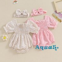 Aqua-baby Girl 2 Bộ Trang Phục Mùa Xuân Tay Ngắn Kẻ Sọc In Áo Liền Quần Có Băng Đô Bộ Quần Áo Trẻ Sơ Sinh