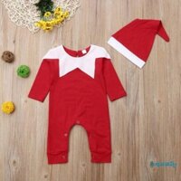 Aqua-christmas 2 mảnh bé tay dài một mảnh cổ áo cho bé có mũ ông già Noel áo liền quần cho bé trai và bé gái