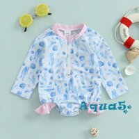 Aqua-girls Chống Nắng Vỏ Cá Hoa Văn Rong Biển Xù Dây Kéo Dài Tay Đồ Bơi