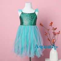 Aqua-kids Cô Gái Nàng Tiên Cá Đầm Bay Tay Cá Cân In Chắp Vá Váy tuyn Đầm Công Chúa