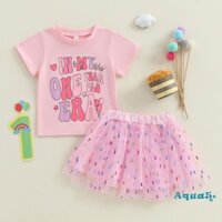 Aqua-toddler Bé Gái 2 Bộ Trang Phục Sinh Nhật Tay Ngắn Vương Miện In Chữ + Bộ Váy Tutu Quần Áo Cho Bé