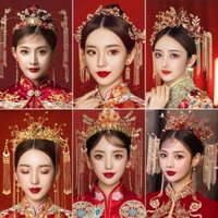 [Ar Fashion] Xiuhe Mũ Cô Dâu Cưới Phụ Kiện Tóc Phong Cách Trung Hoa Ông Quần Áo Bước Hình Khí Quyển Vương Miện Phượng Hoàng Trang Phục Cổ Cổ Xiuhe Quần Áo Vương Miện Trang Sức Nữ