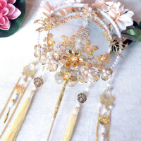 (Ar Thời trang) Quạt cổ vui vẻ quạt cưới Trung Quốc Xiuhe phục vụ nhóm quạt hoàn thiện tay cầm da