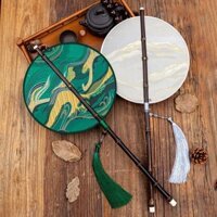 (Ar thời trang) Quạt tròn cổ điển Có thể gập lại quạt thắt lưng lăn có thể gập lại Quạt tròn tay cầm dài cổ điển
