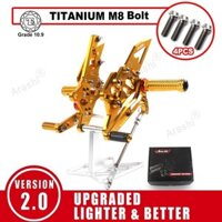 Arashi V2.0 CNC Có Thể Điều Chỉnh Phía Sau Chân Dành Cho Xe YAMAHA YZF R3 / R25 2015 - 2023 Chân Xe Máy Chốt M8 Titan Bu Lông YZF-R3 YZF-R25 2016 2017 2018 2019 2020 2021 2022