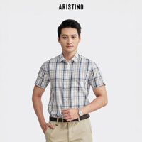 ARISTINO - Áo sơ mi nam ngắn tay họa tiết kẻ caro xanh nâu thời thượng và ấn tượng - ASS120S2