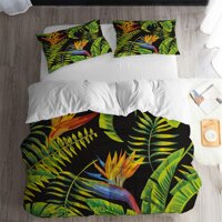 ARL HOME Tropical Bedding Rainforest Duvet Cover Full Size Green Plant Palm Banana Leaves Quilt Cover 3PC Forest Botanical Leaf Black Duvet Cover+ ...