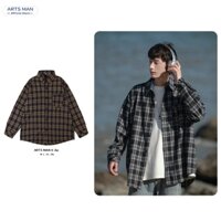 Artsman 300g áo sơ mi nam kẻ ô đen trắng dài tay kiểu Nhật trào lưu Unisex Local Brand