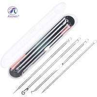 Asenei Blackhead Remover Pimple Popper Tool Kit 4 chiếc Acne Comedone Zit Blackhead Extractor Tool cho mặt mũi, Bộ công cụ loại bỏ mụn đầu trắng bằng thép không gỉ