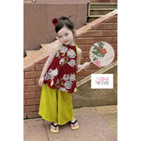 ❤️Sét áo yếm hoa hồng xinh xắn phối quần đũi xuông mát cho bé gái từ 10-30kg