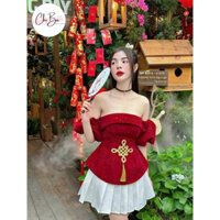 ❣️🎀Set nhung cúp tay lồng đèn váy xếp ly  Form < 55kg
