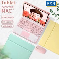 ASH Touchpad Keyboard Mouse Case for Samsung Galaxy Tab S8 Ultra S8 Plus S7+ S7 FE Smart Flip PU Leather Case with Pencil Holder Wireless Bluetooth Mini Keyboard Shell