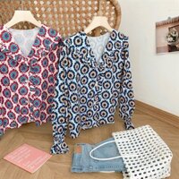 ASM cổ vest bèo,1 lớp màng sau áo, hoạ tiết chiếc lá (801) (hồng/xanh)