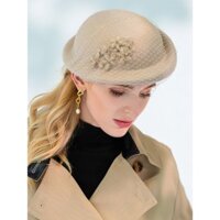 ‌Spring 2025 Black Camel Wool Fascinator - Hộp đựng thuốc thanh lịch với tấm che mặt & dấu hoa cho đám cưới nhà thờ & Kentucky Derby